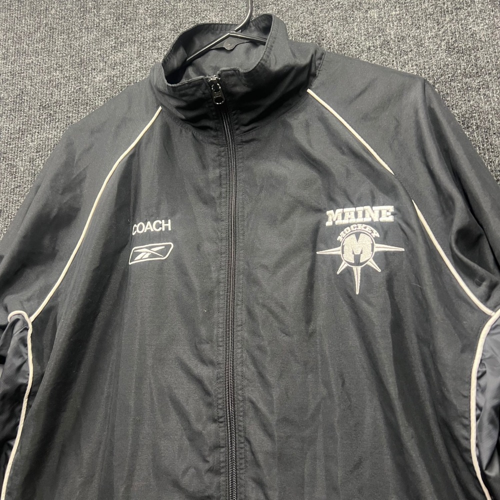 Vintage Reebok Maine Hockey Coach Track Jacket Mens Medium Black Full Zip Wind